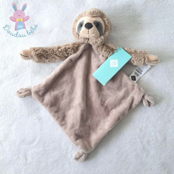 Doudou plat Paresseux Singe beige crème tout doux TEX BABY