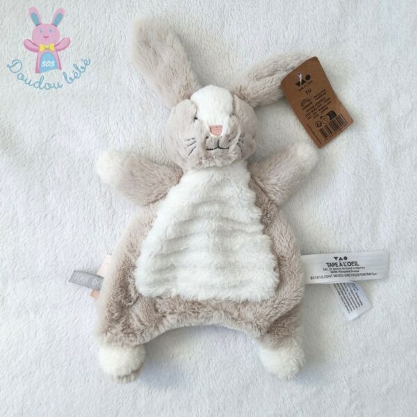 Doudou plat Lapin beige blanc Tout doux Love TAPE A L'OEIL TAO