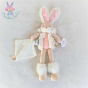 Doudou lapin beige crème tenant un mouchoir