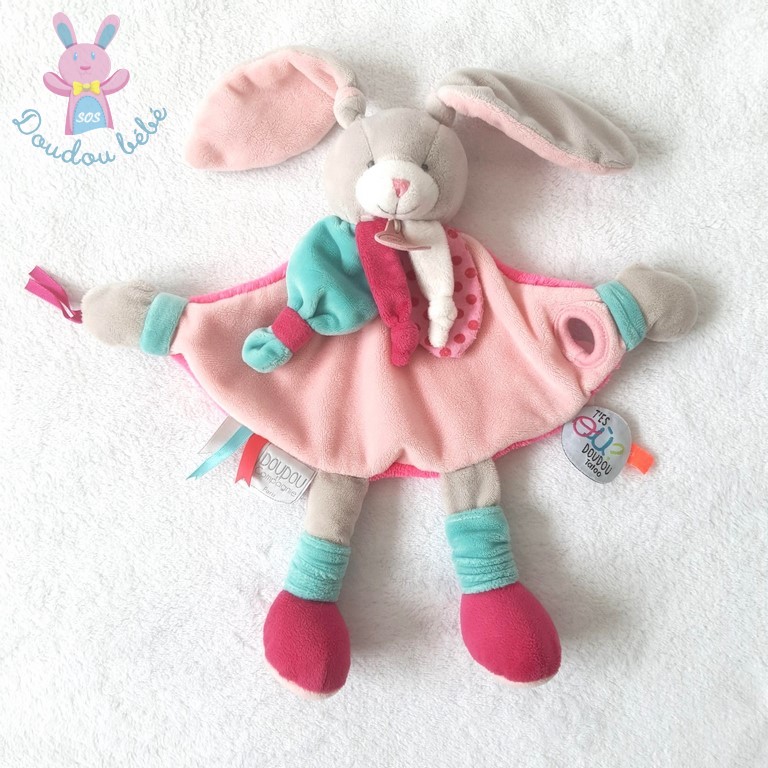 Lapin plat rose bleu "t'es où doudou" DOUDOU ET COMPAGNIE