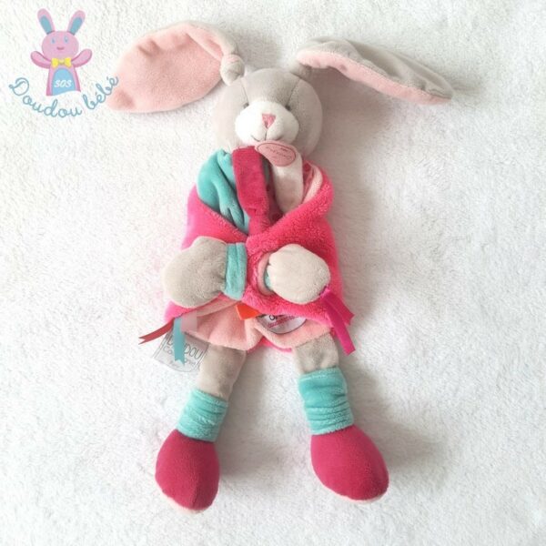 Lapin plat rose bleu "t'es où doudou" DOUDOU ET COMPAGNIE