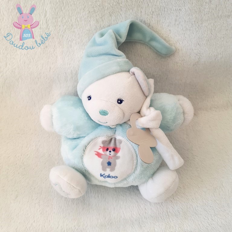 Doudou Ours boule Imagine aqua bleu blanc 18 cm KALOO