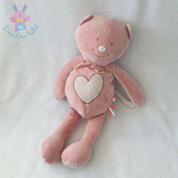 Doudou Chat Minouchka rose cœur 45 cm NOUKIE'S