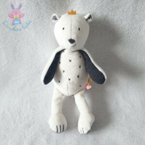 Doudou Ours Sam blanc gris croix 28 cm NOUKIE’S