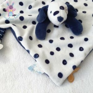 Doudou plat Chien Aston & Jack blanc bleu pois NOUKIE’S