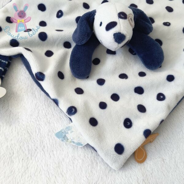 Doudou plat Chien Aston & Jack blanc bleu pois NOUKIE'S