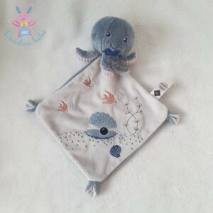 Doudou Pieuvre Poulpe bleu blanc mouchoir TEX BABY