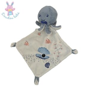 Doudou Pieuvre Poulpe bleu blanc mouchoir TEX BABY