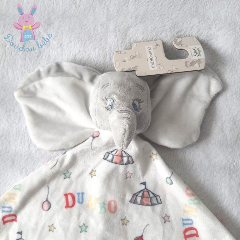 Doudou plat elephant Dumbo cirque blanc gris DISNEY PRIMARK