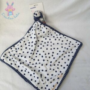 Doudou Chien Aston couverture bleu marine blanc à pois NOUKIE’S