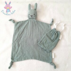 Doudou plat Lapin lange vert + sac VERTBAUDET