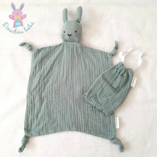 Doudou plat Lapin lange vert + sac VERTBAUDET