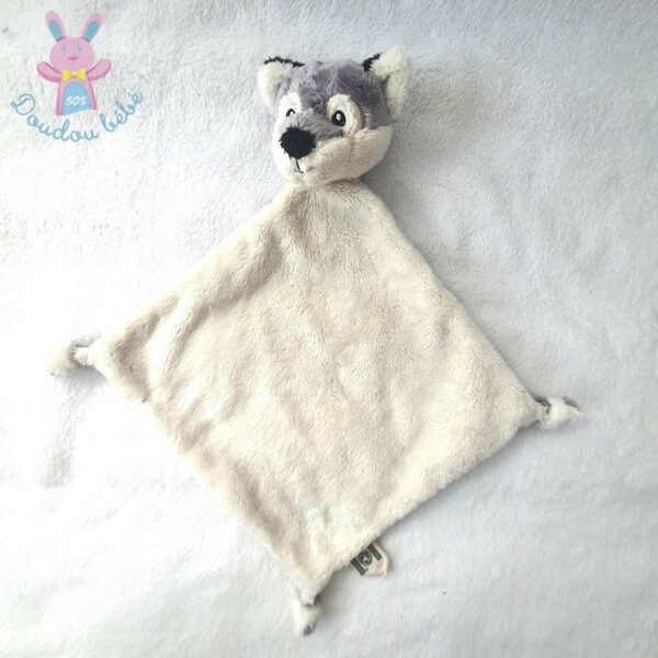 Doudou plat Loup gris blanc NATURE PLANET