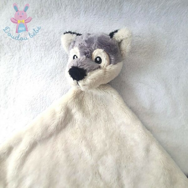 Doudou plat Loup gris blanc NATURE PLANET