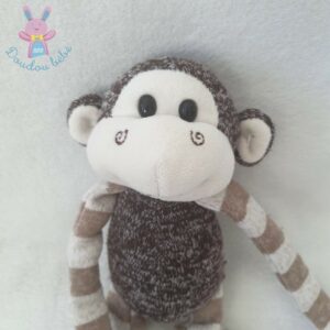 Doudou peluche Singe marron blanc rayé tricot mailles SMALI