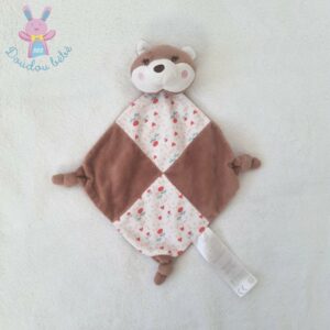 Doudou plat Renard grelot marron blanc fleurs TOM & KIDDY