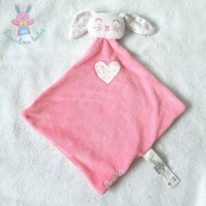 Doudou plat Lapin rose blanc Ninou cœur Tape à l’Œil TAO