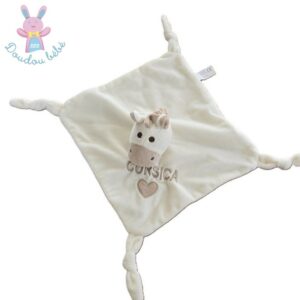 Doudou plat Ane blanc écru beige Corsica cœur ENTRE CIEL ET MER