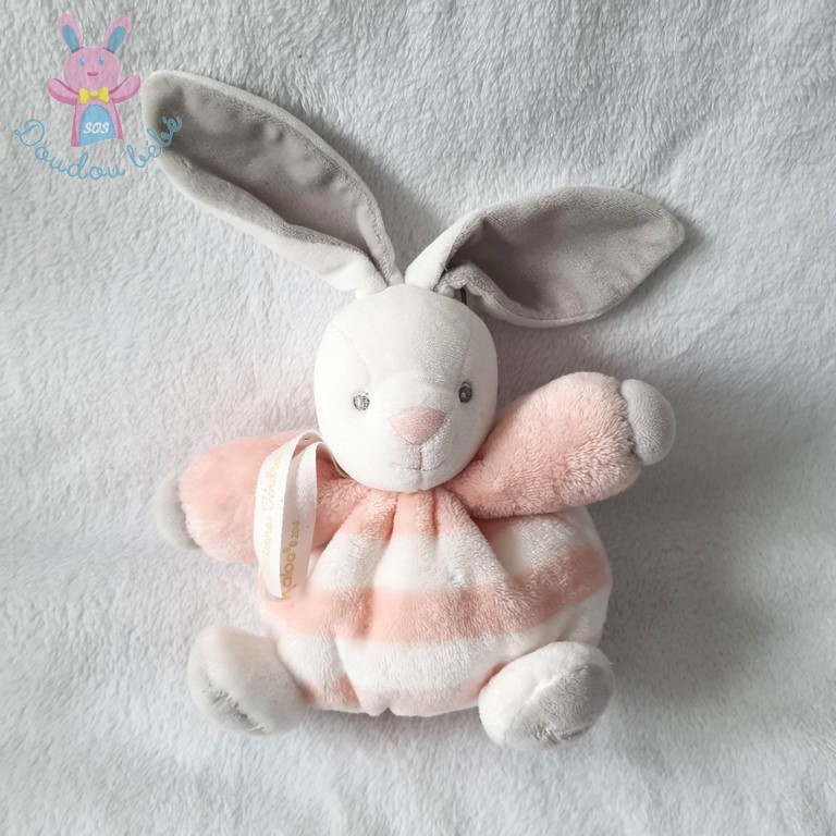 Doudou Lapin boule rayé rose blanc 17 cm créations tendres KALOO