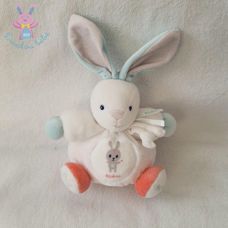 Doudou Lapin boule Imagine blanc rose bleu 17 cm KALOO