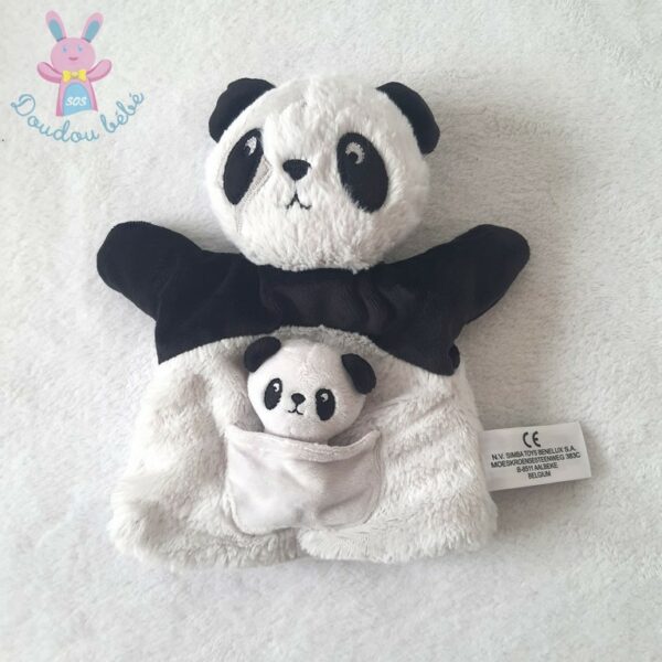Doudou Panda marionnette noir blanc poche bébé SIMBA TOYS