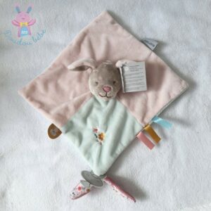 Doudou plat lapin NATTOU Les Rigolos marionnette rose blanc - SOS d