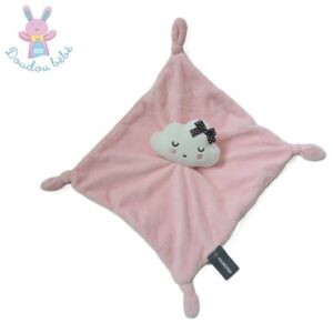 Doudou plat Nuage rose blanc nœud noir Orchestra Prémaman