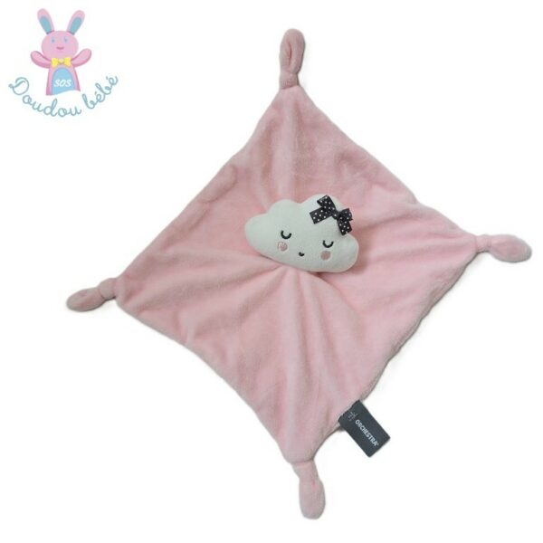 Doudou plat Nuage rose blanc nœud noir Orchestra Prémaman