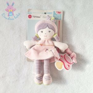 Doudou Poupée Tétinou rose mauve rayé SUCRE D'ORGE