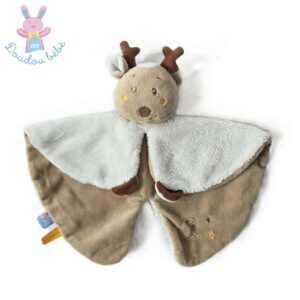 Doudou plat Renne Cerf beige blanc marron étoiles SUCRE D’ORGE