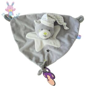 Doudou plat Chat gris blanc vert étoiles SUCRE D’ORGE