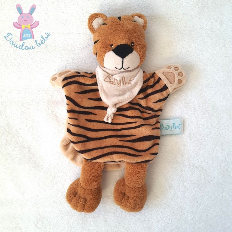 Doudou Tigre marionnette savane marron noir beige BABY NAT