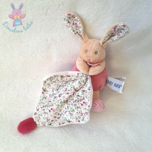 Doudou Lapin Poupi rose beige fleurs mouchoir BABY NAT