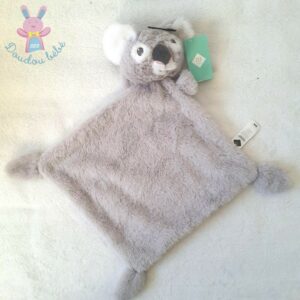 Doudou plat Koala grelot gris blanc fourrure TEX