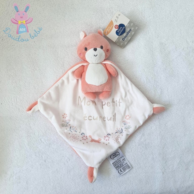 Doudou Mon petit écureuil saumon blanc cape MOTS D'ENFANTS