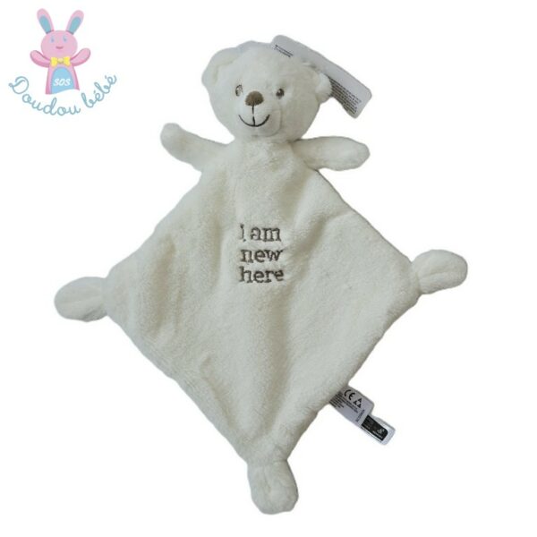 Doudou plat Ours blanc marron "I am new here" NICOTOY C&A