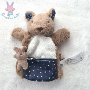 Doudou Ours et bébé marionnette marron bleu étoiles TAPE A L'OEIL TAO