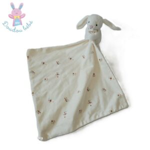 Doudou Lapin blanc écru fleurs mouchoir PRIMARK