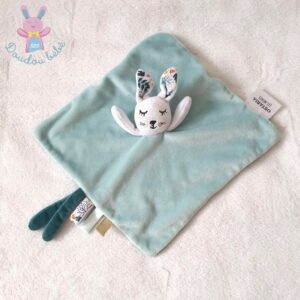 Doudou plat Lapin blanc bleu vert OSTARIA LES MINIS