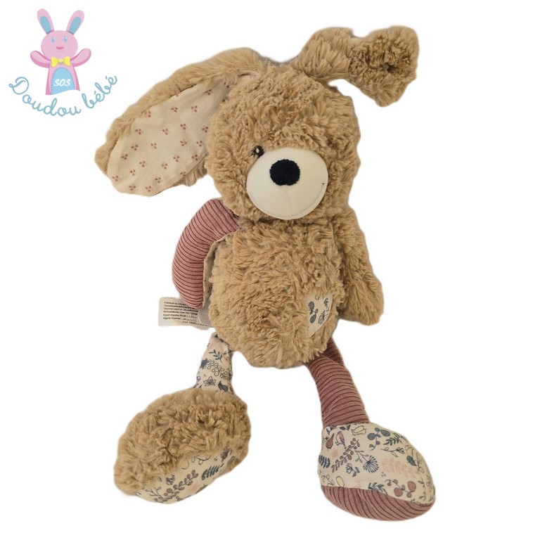 Doudou Lapin beige rose cœur fleurs TAO TAPE A L'OEIL