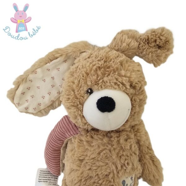 Doudou Lapin beige rose cœur fleurs TAO TAPE A L'OEIL