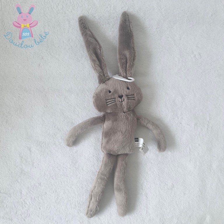 Doudou Lapin gris taupe noir nez cœur HEMA