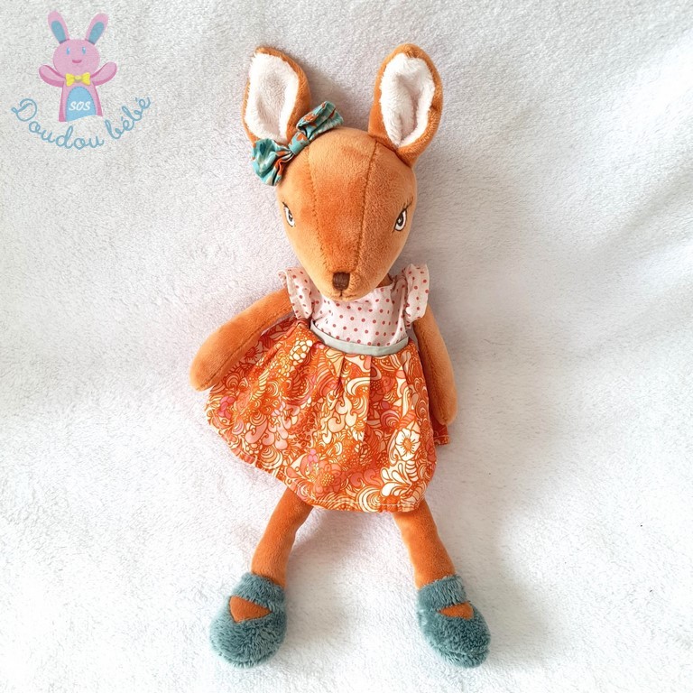 Doudou Biche Happy Helga robe orange 30 cm BUKOWSKI