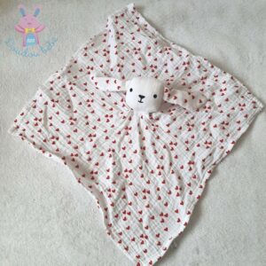 Doudou plat Lapin lange tissu blanc rouge cœurs BOUT’CHOU