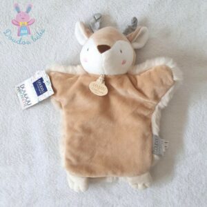 Doudou marionnette élan beige blanc DOUDOU ET COMPAGNIE