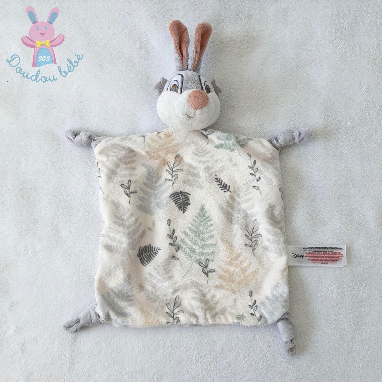 Doudou plat Lapin Panpan blanc gris feuilles DISNEY PRIMARK