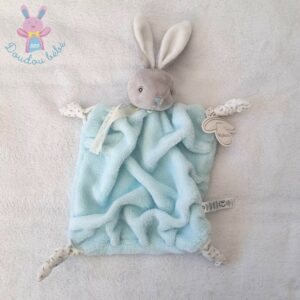 Doudou plat Lapin plume vert d’eau gris et blanc KALOO