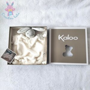 Doudou plat LAPIN plume gris blanc et polaire écru KALOO