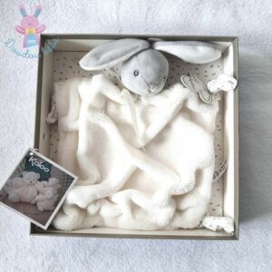 Doudou plat LAPIN plume gris blanc et polaire écru KALOO