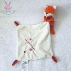Doudou Renard “Mon petit renardeau blanc orange mouchoir MOTS D’ENFANTS